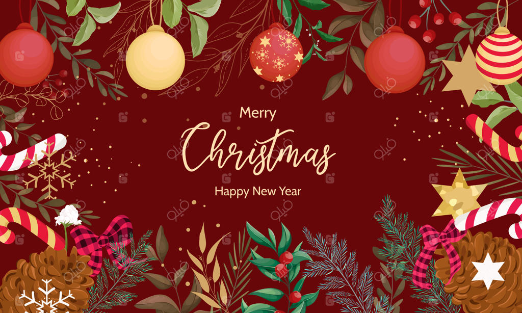 طراحی پس‌زمینه کریسمس با تزئینات زیبای کریسمسی