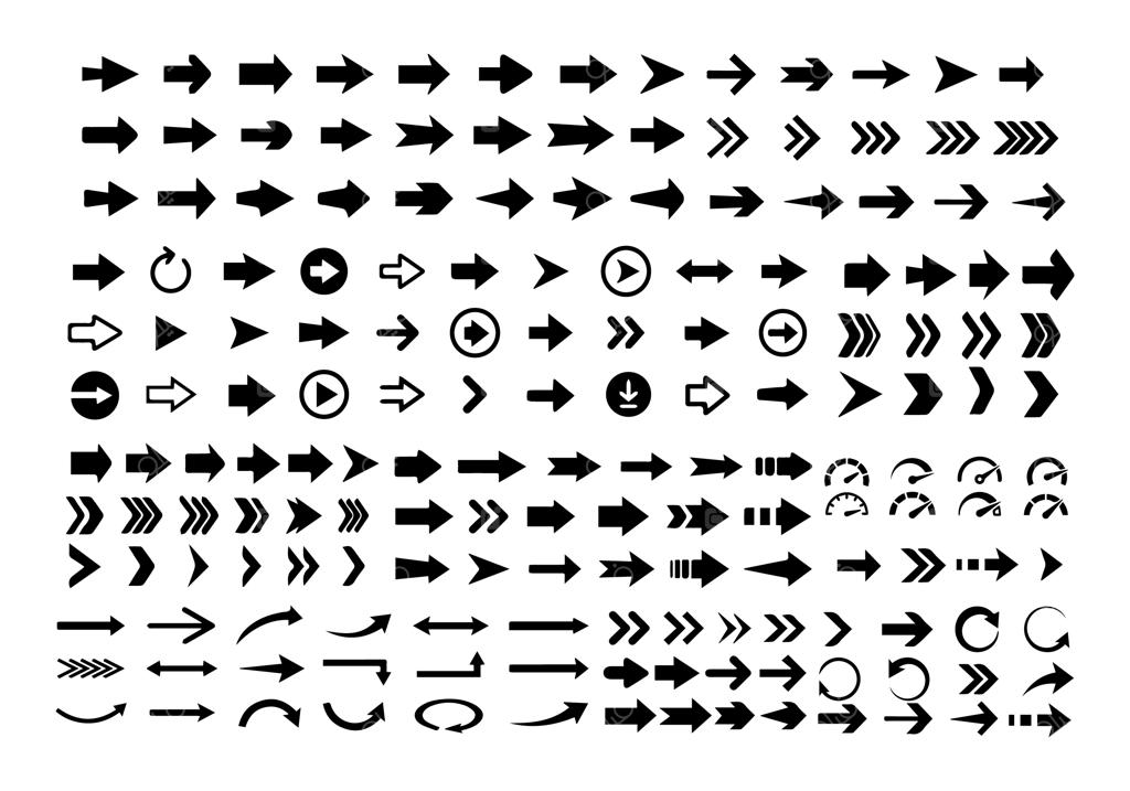 مجموعه آیکون‌های فلش بزرگ و مشکی؛ نشانگرهای مدرن و ساده