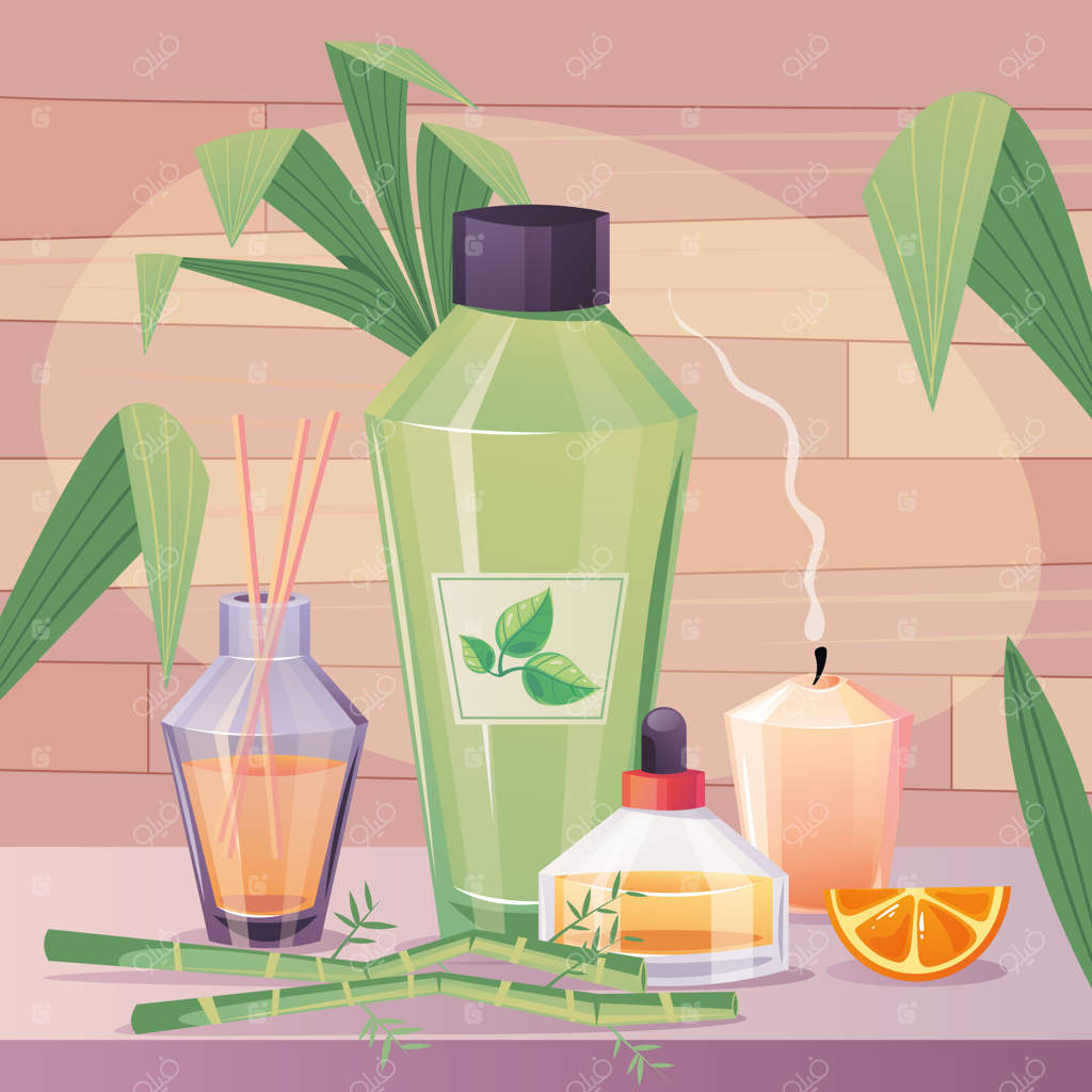 مفهوم بطری‌های کرم و لوسیون آرایشی و درمانی برای مراقبت از بدن به سبک اسپا گرمسیری