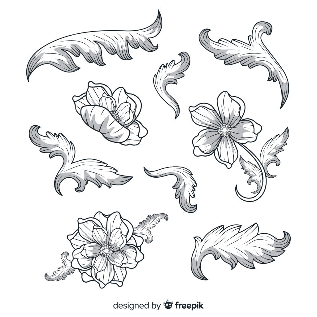 گل‌های وینتیج باروک با طراحی دستی واقع‌گرایانه