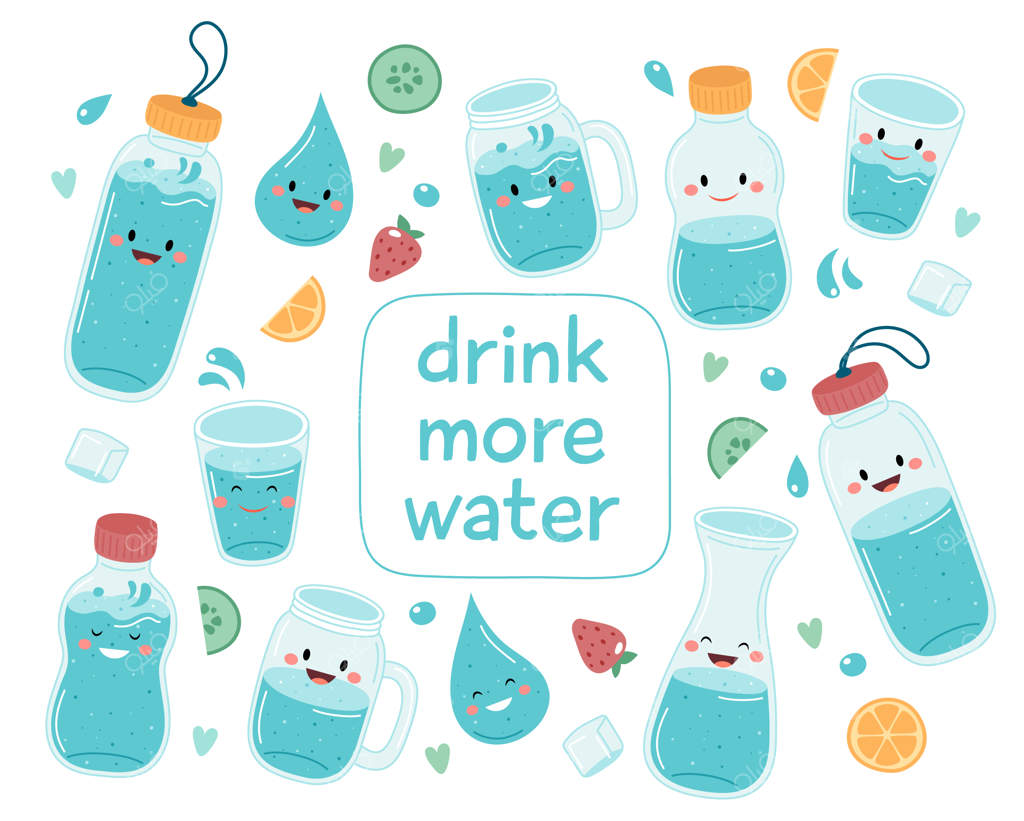 بیشتر آب بنوشید. مجموعه‌ای از بطری‌ها و لیوان‌های جذاب با طراحی نوشته‌ها