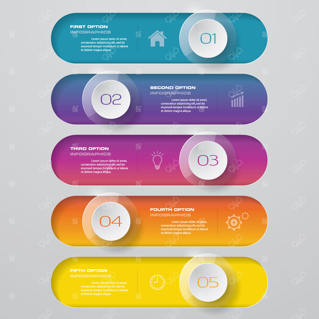نمودار اینفوگرافیک با ۵ مرحله برای ارائه.