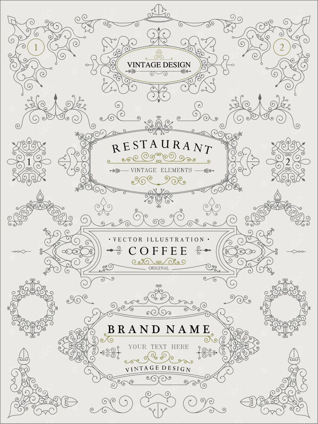 عناصر تزیینی نازک به سبک رترو، قاب ویکتوریایی، جداکننده، حاشیه، تصویر وکتور قدیمی