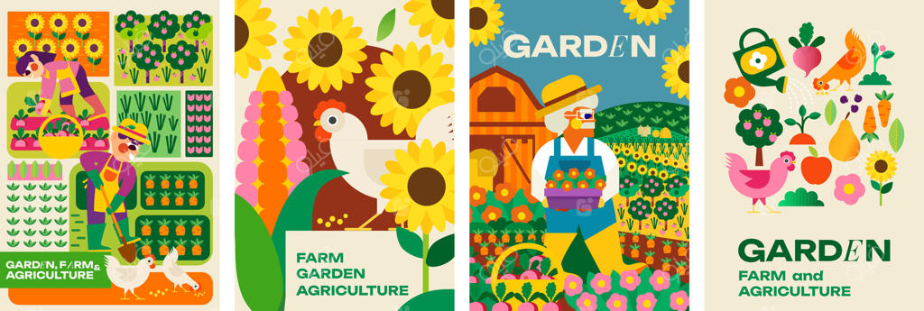 باغ، مزرعه و کشاورزی: تصاویر روشن از باغبان، باغ، زمین زراعی، مزرعه، طبیعت و برداشت محصول. عالی برای تبلیغات، پوستر، پس‌زمینه یا کارت پستال.