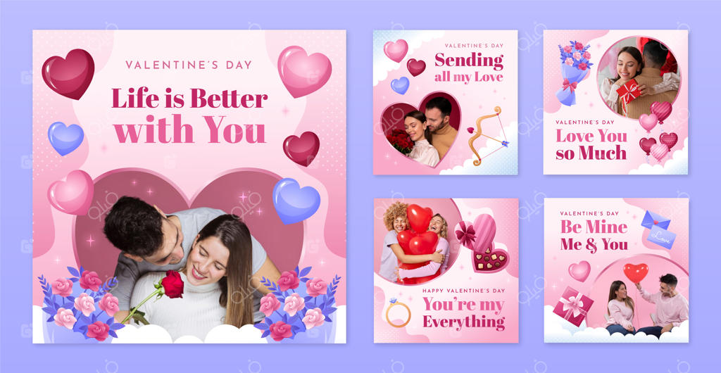 مجموعه پست‌های اینستاگرام ولنتاین با تم گرادینت