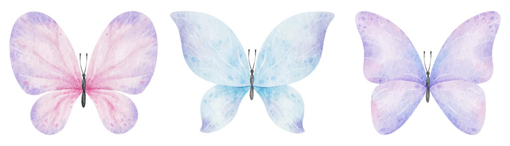 مجموعه‌ای از پروانه‌های صورتی زیبا: تصویرسازی آبرنگی بهاری برای تزئین اتاق‌ کودکان، طراحی بسته‌بندی‌ها و برچسب‌ها، پارچه‌ها و لباس‌ها