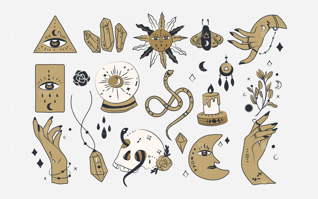 تصاویر عناصر نجومی با خورشید، ماه و ستاره