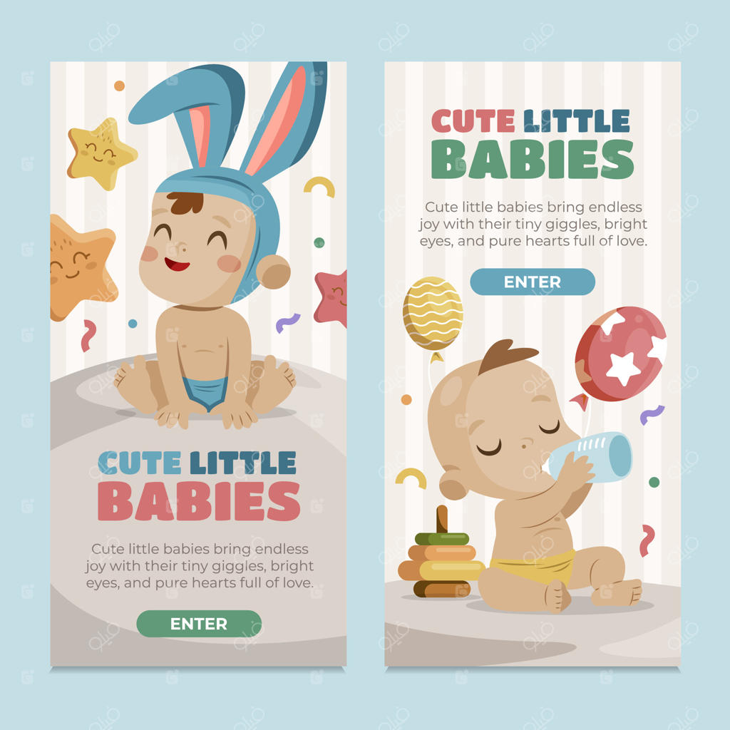 مجموعه بنر عمودی نوزادان بامزه و کوچک