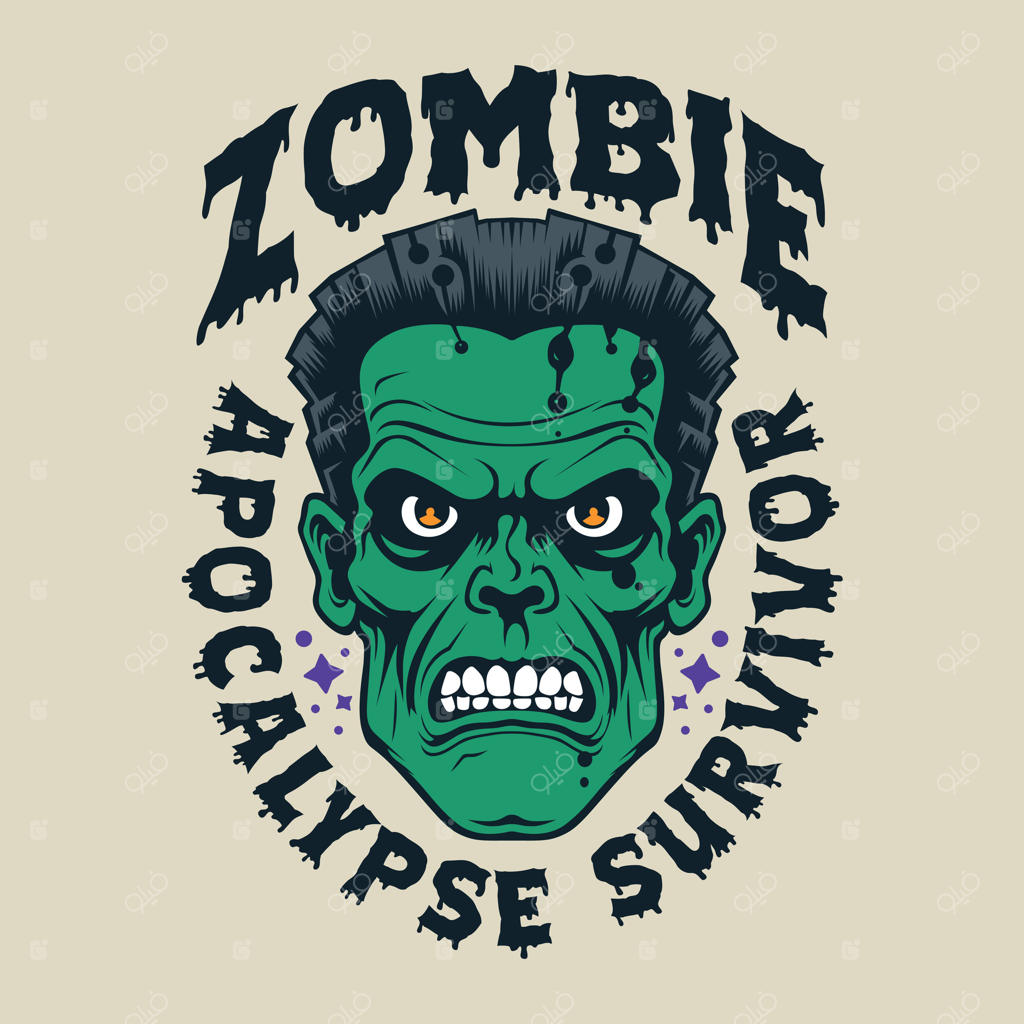 لوگوی وینتیج هیولای فرانکنشتاین و زامبی هالووین