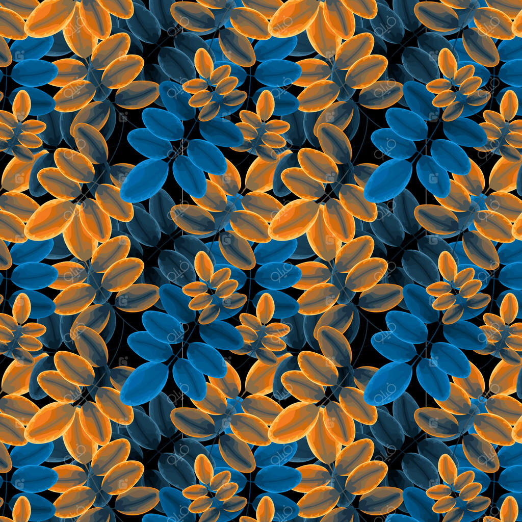 طرح شاخ و برگ با رنگ‌های طلایی، نارنجی و آبی