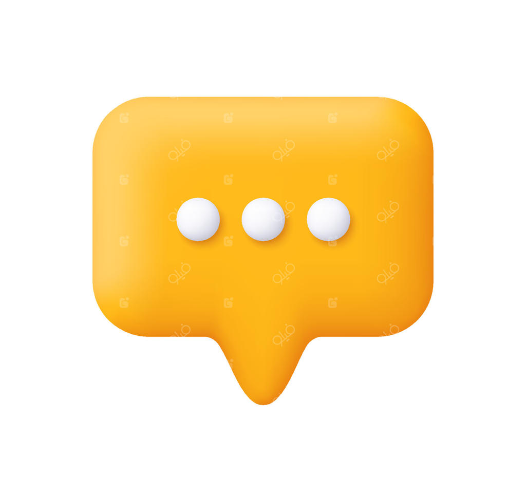 حباب گفتار زرد: پیام، نظر و گپ. مفهوم شبکه‌های اجتماعی و ارتباطات. نماد سه‌بعدی به سبک کارتونی و مینیمال.