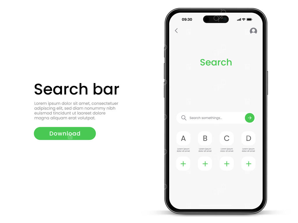 قالب پنجره مرورگر و موتور جستجوی واقعی با نوار ابزار و موکاپ سه‌بعدی گوشی هوشمند
