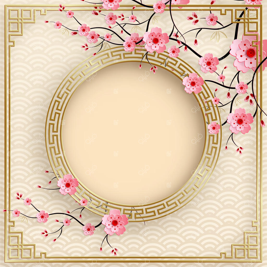 قاب چینی با عناصر سنتی شرقی بر روی پس‌زمینه رنگارنگ، مناسب برای کارت دعوت عروسی، تبریک سال نو، تولد، روز ولنتاین، کارت‌های تبریک، پوستر یا بنر وب.
