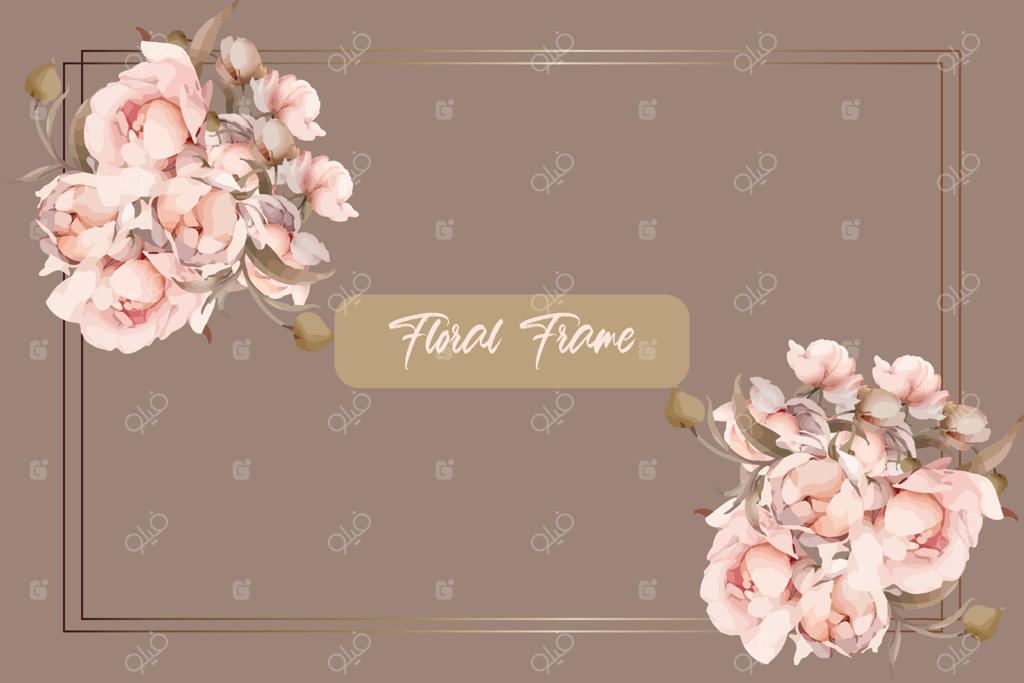 طراحی دستی آبرنگی زیبا - قاب گلدار دعوت‌نامه با طرح گل‌های صورتی شکوفا شده و پس‌زمینه وکتور