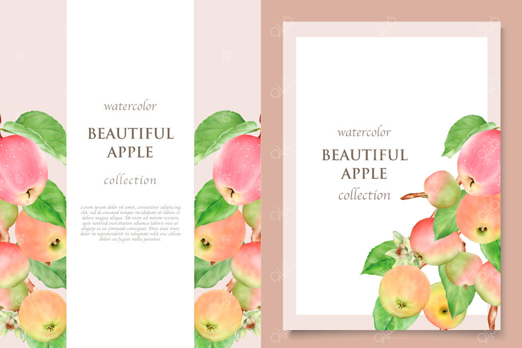 مجموعه کارت سیب نقاشی شده با آبرنگ