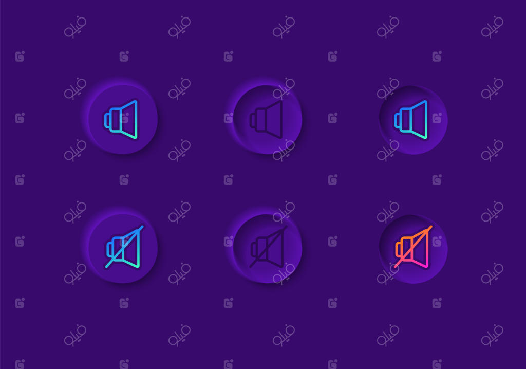 مجموعه عناصر رابط کاربری تنظیمات صدای ویدئو. قطع صدا. آیکون تنظیمات موسیقی، نوار و قالب داشبورد. مجموعه ویجت‌های وب برای اپلیکیشن موبایل با رابط کاربری تم تاریک.