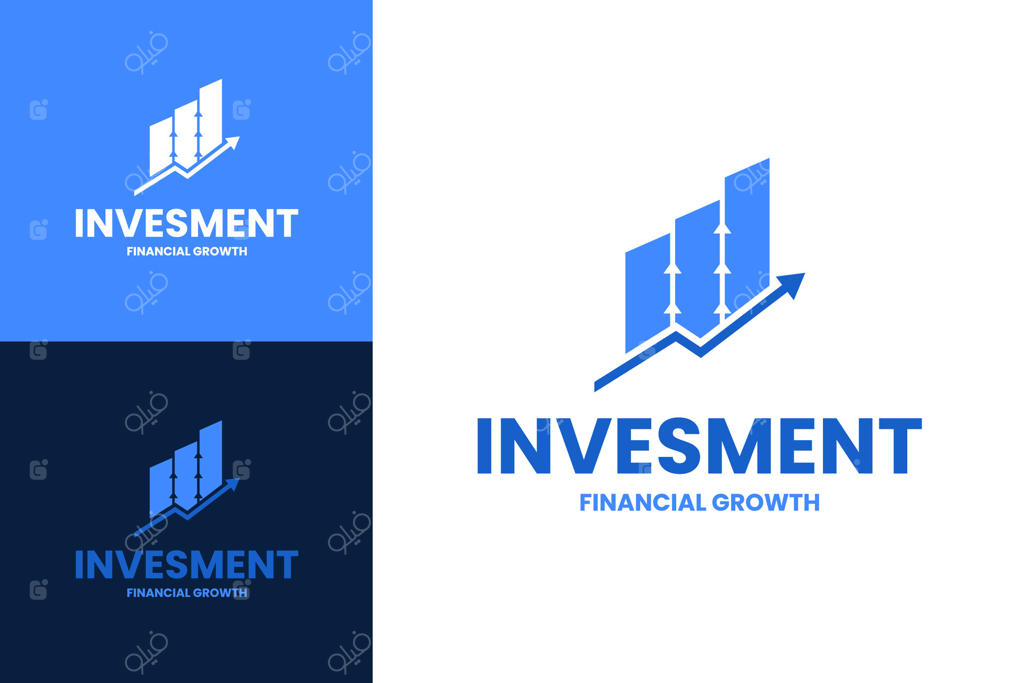نمودار رشد مالی با طراحی لوگوی سرمایه‌گذاری و سود پولی