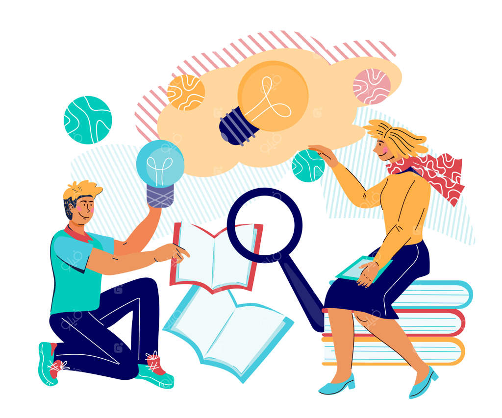 شخصیت‌های کارتونی تجاری در حال خلق ایده‌های خلاقانه برای شروع کسب‌وکار