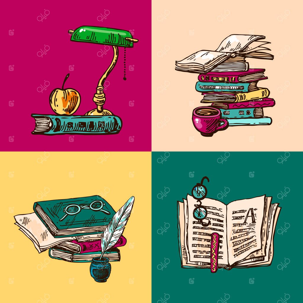 مجموعه زیبای طراحی دستی از وکتورهای خواندن کتاب