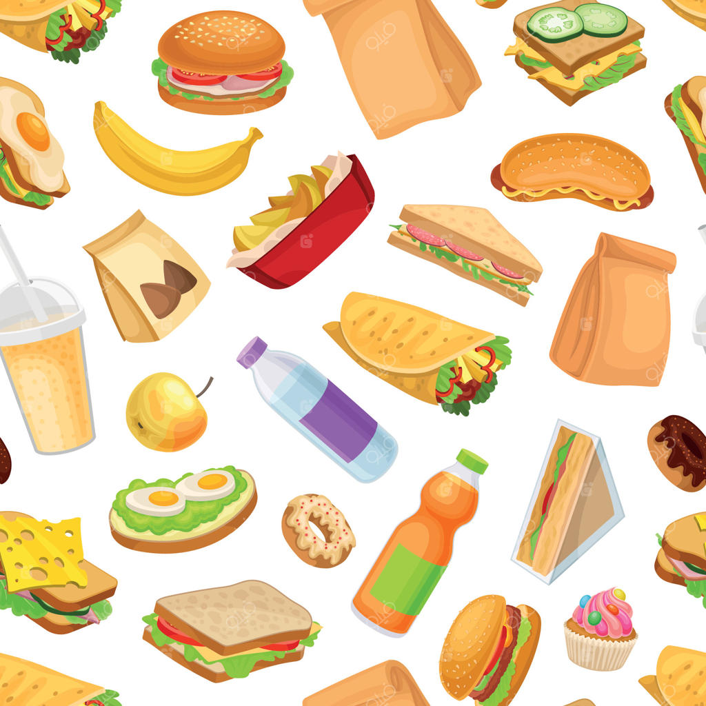 مجموعه‌ای هیجان‌انگیز از فست‌فود و تنقلات - طراحی حرفه‌ای وکتور