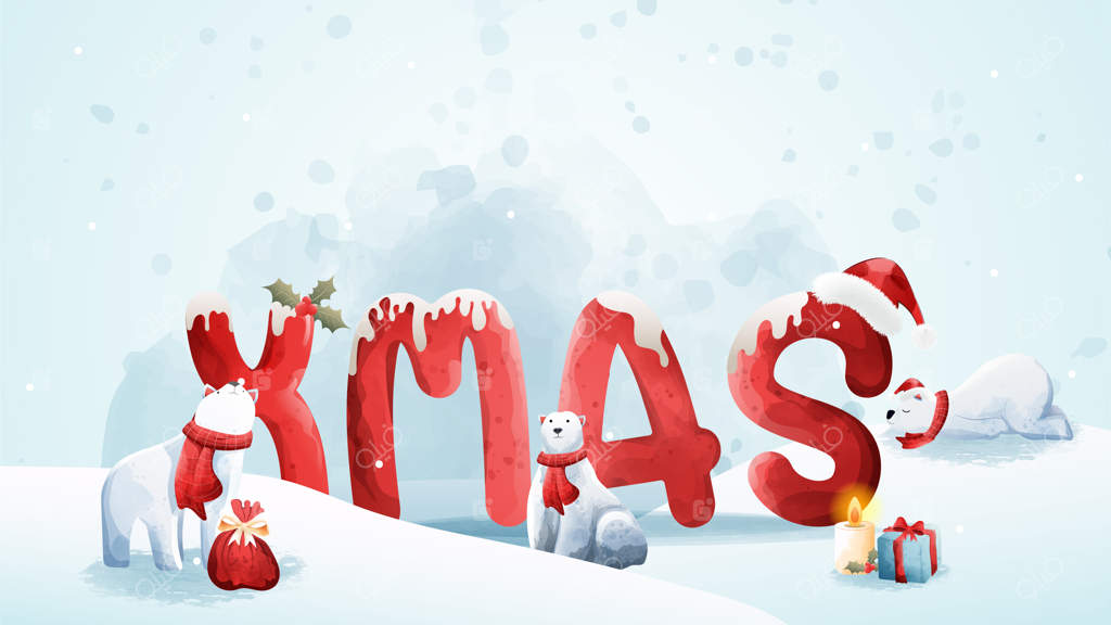 کریسمس مبارک و زمستان خوش آمدی به همراه خرس قطبی.