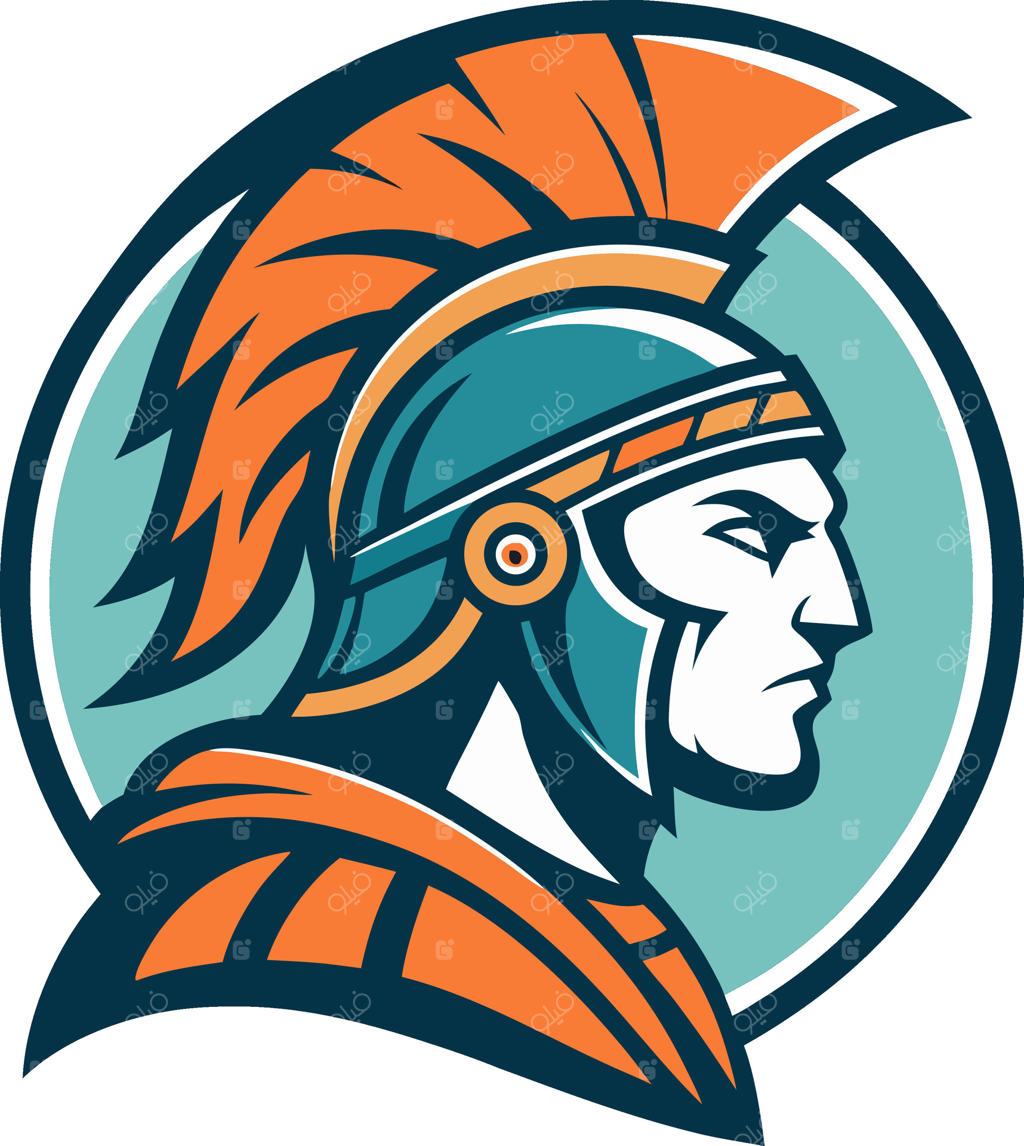 نیم‌رخ جنگجوی اسپارتان با رنگ‌بندی جسورانه برای لوگو و مسکات ورزشی