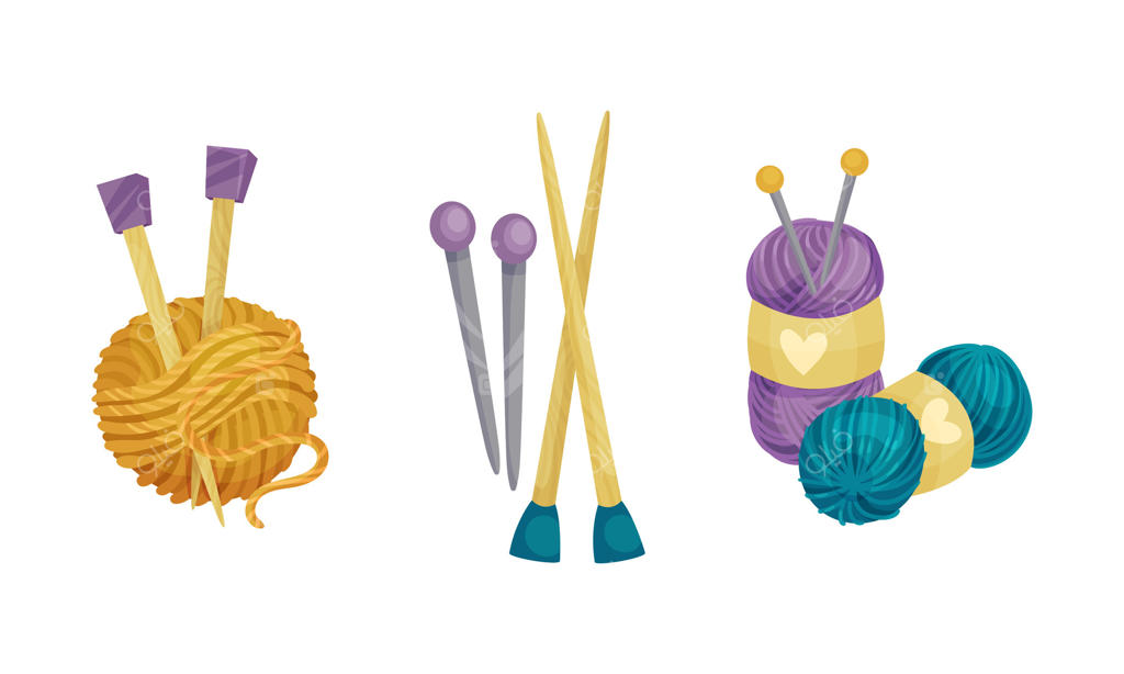 تصویر مجموعه میل‌های بافتنی و کلاف نخ