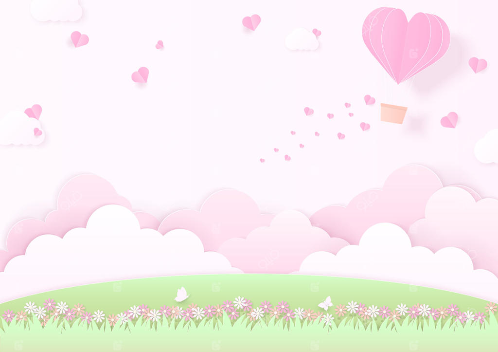 بادکنک قلبی با پس‌زمینه‌ای از ابر و چمنزار