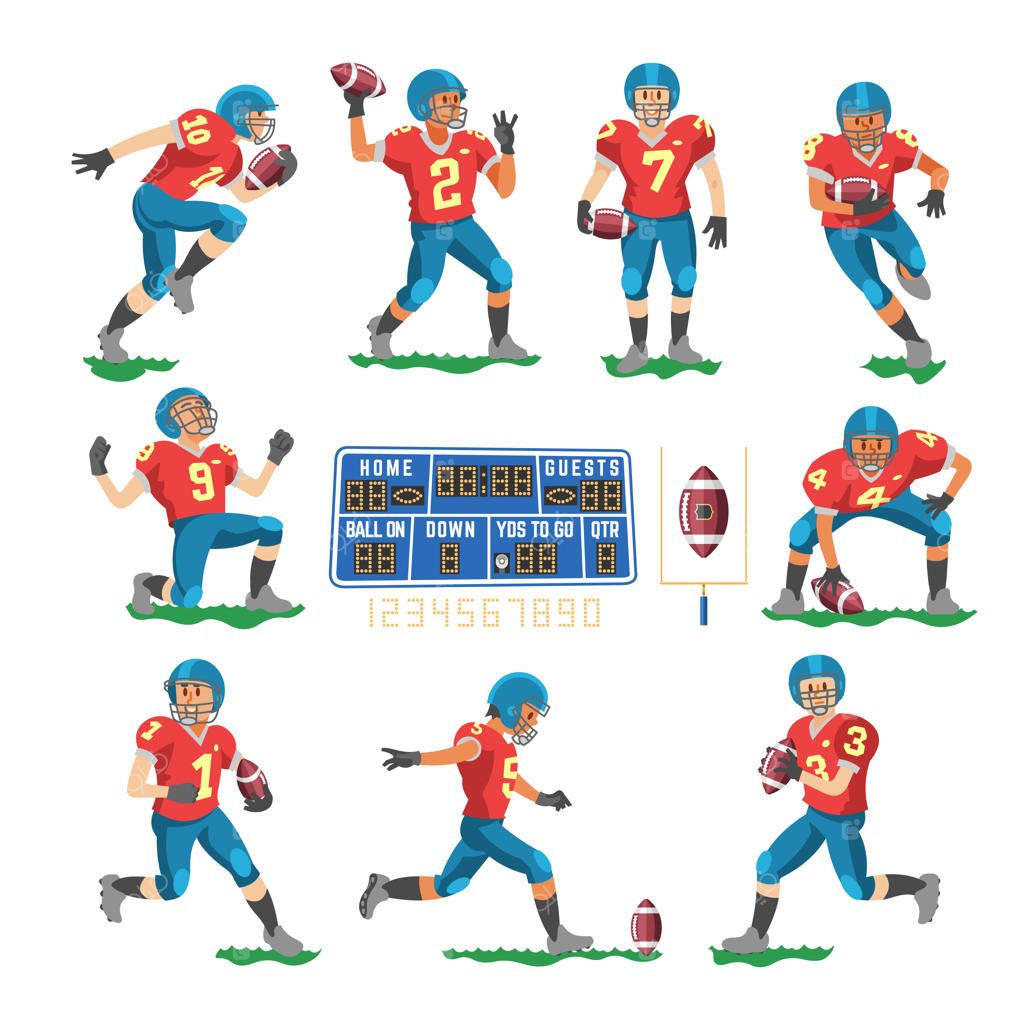 شخصیت فوتبالیست در لباس ورزشی در حال بازی با توپ فوتبال روی زمین فوتبال - تصویرسازی