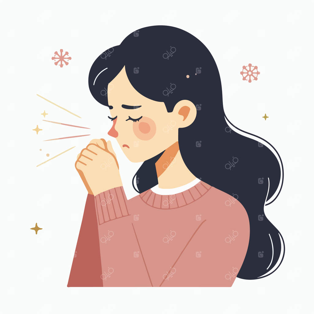 تصویر یک زن در حال عطسه با طراحی تخت