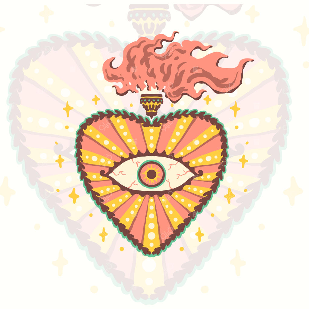 تصویرسازی تتو وینتیج قلب شعله‌ور جاودان