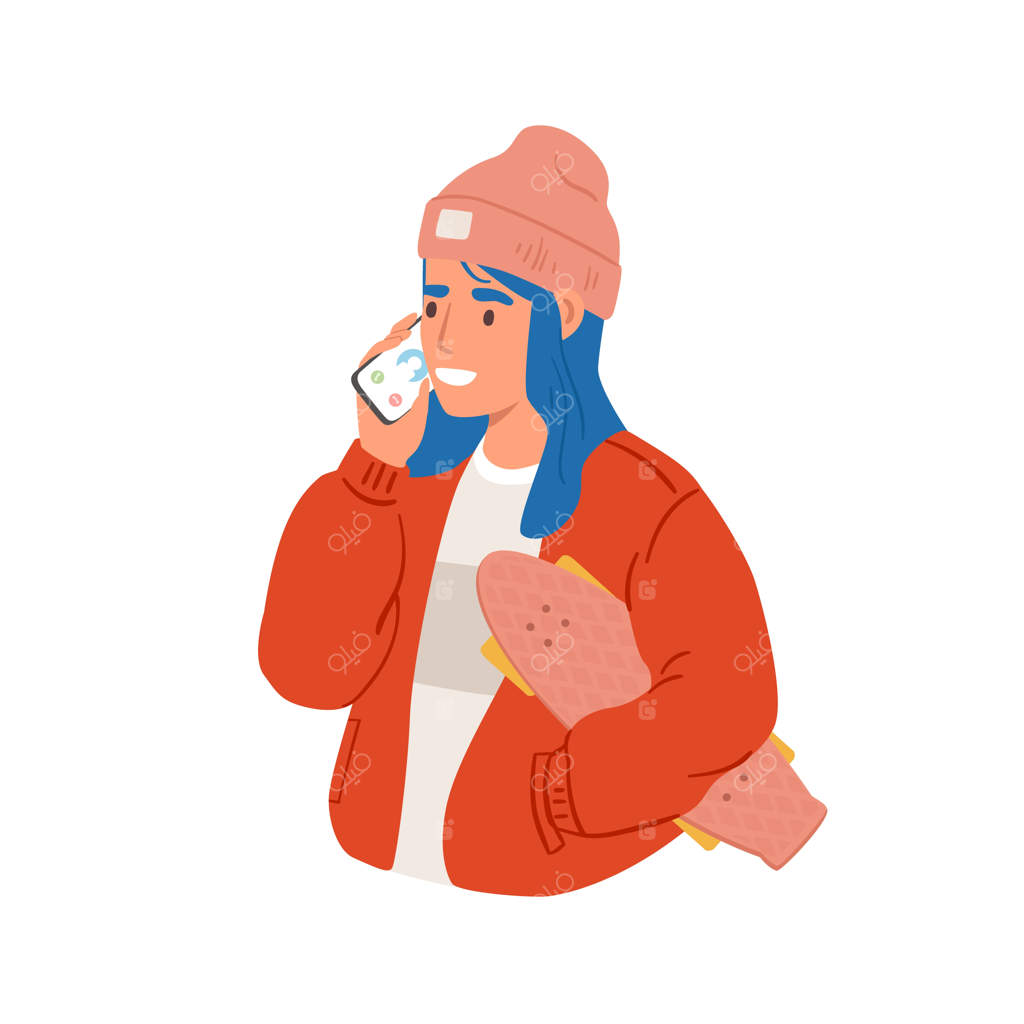 زن مدرن جوان در حال صحبت با تلفن همراه  
نوجوان خندان با خوشحالی در حال مکالمه با تلفن هوشمند  
تصویر برداری رنگی از فردی مد روز که با موبایل صحبت می‌کند، بر روی پس‌زمینه سفید