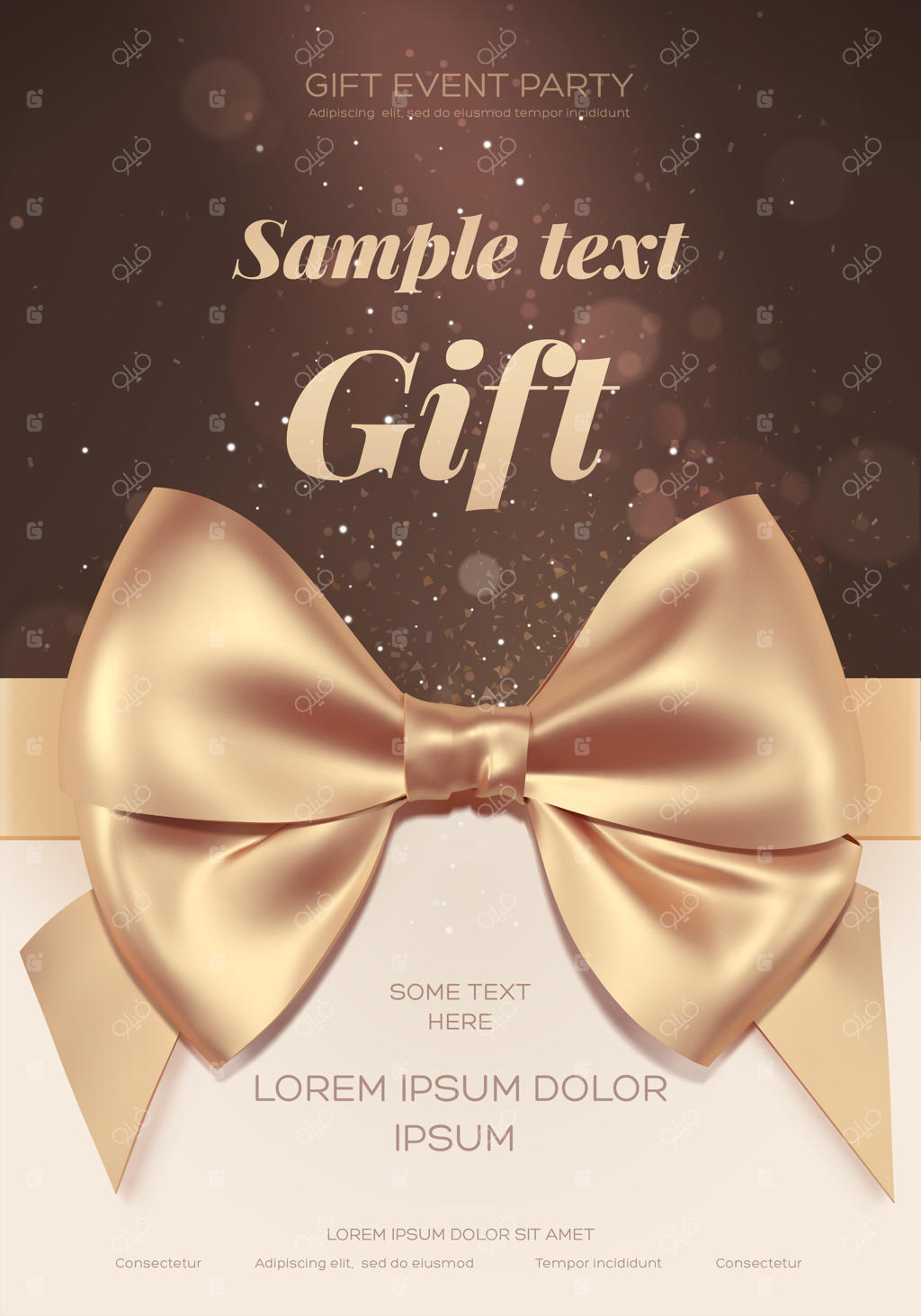 کارت تبریک زیبا با پاپیون طلایی بر روی زمینه روشن