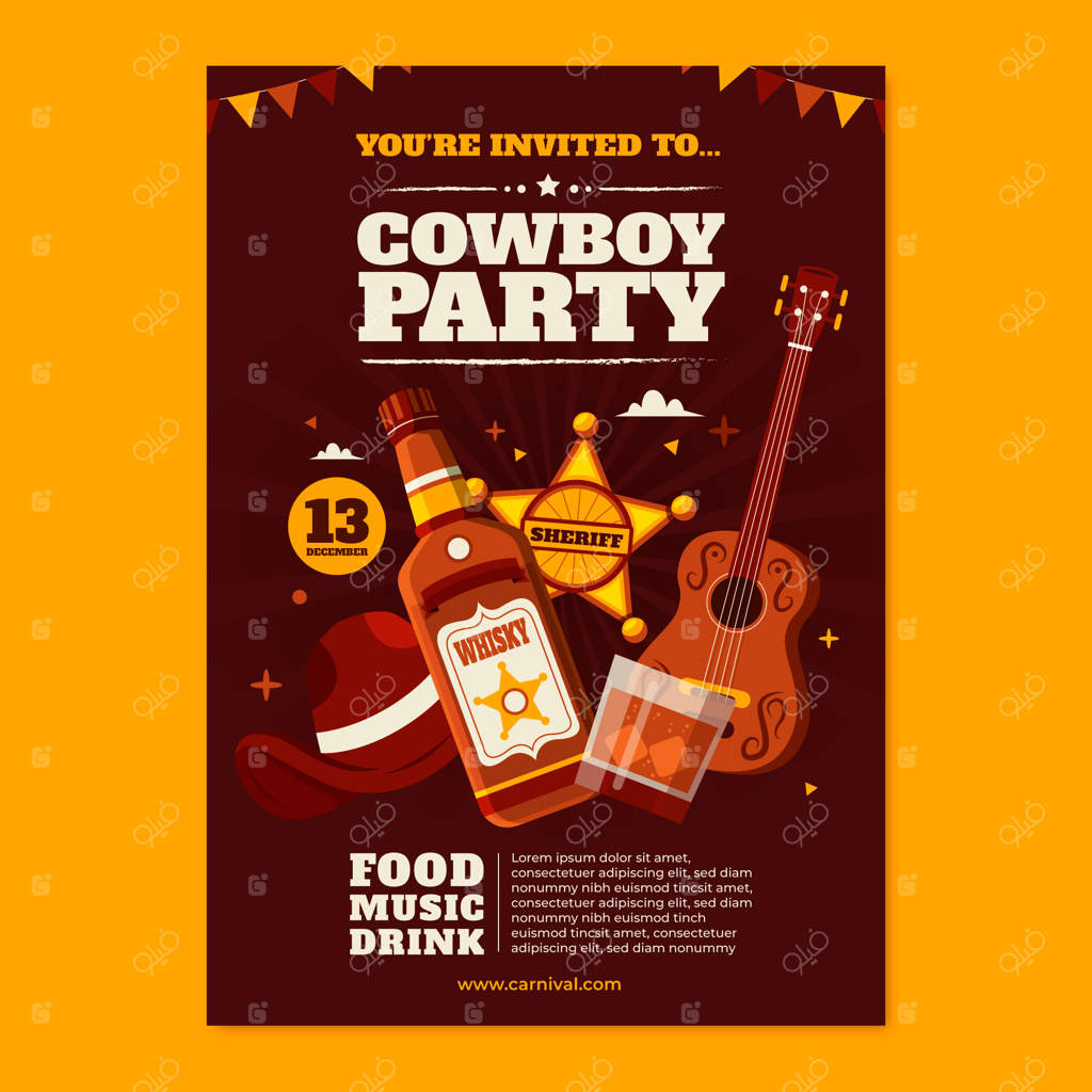 دعوت‌نامه مهمانی کابوی با طراحی دستی و ساده