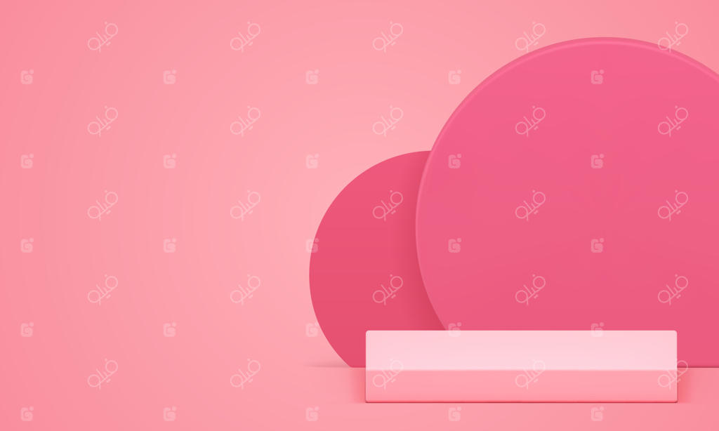 طرح واقع‌گرایانه ماکت سکوی پایه سه‌بعدی صورتی برای نمایش محصولات آرایشی و بهداشتی