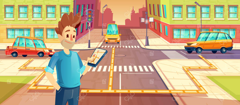 اشتراک‌گذاری خودرو، مردی با تلفن همراه و برنامه کارپولینگ