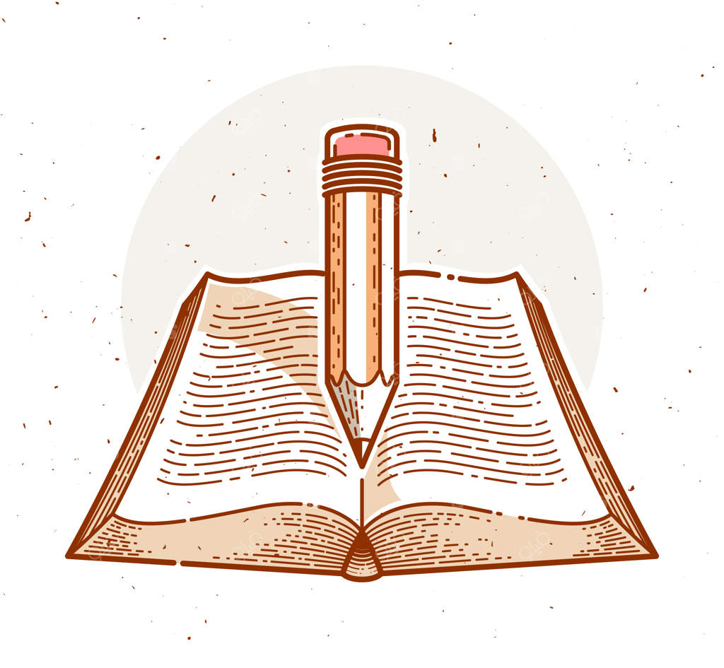 مفهوم کتاب و مداد قدیمی برای آموزش یا دانش علمی، لوگو یا نشان کتابخانه ادبیات آموزشی یا علمی وکتور.