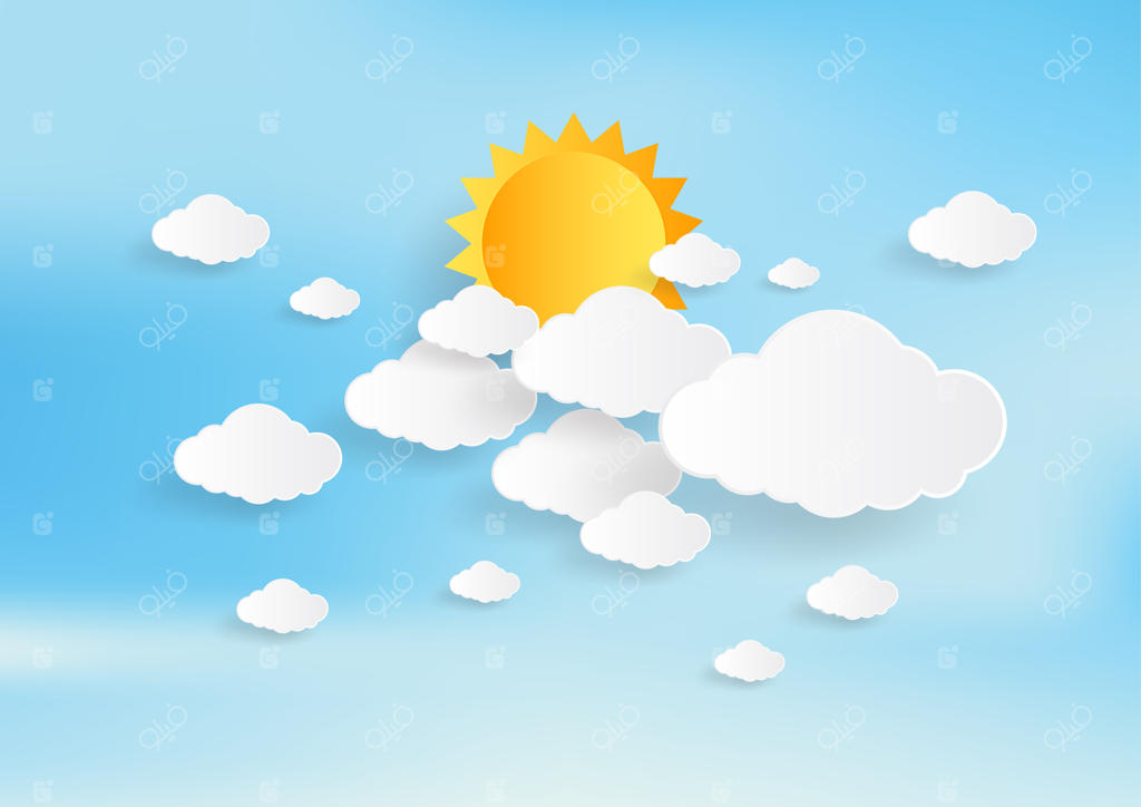 آسمان آبی و خورشید با پس‌زمینه‌ی ابرها