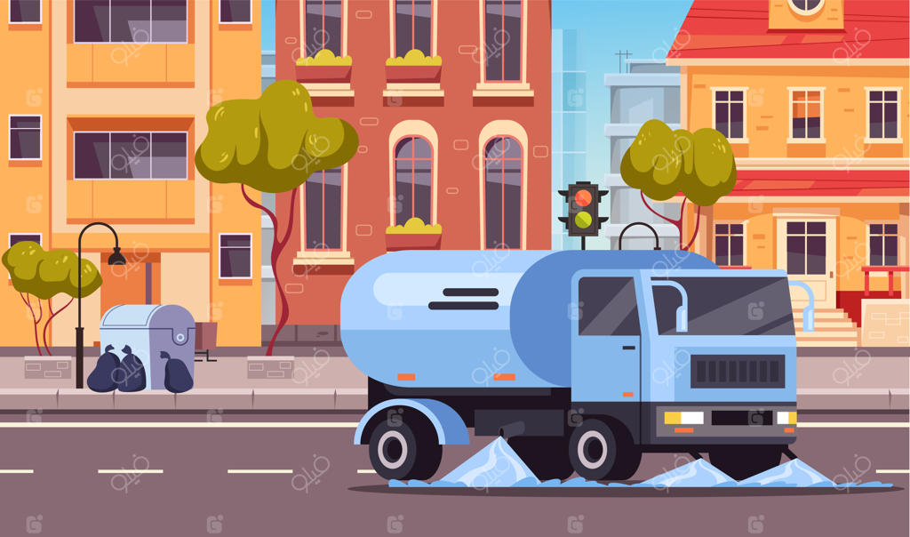 طراحی گرافیکی و تصویرسازی المان کامیون نظافت خیابان‌های شهر