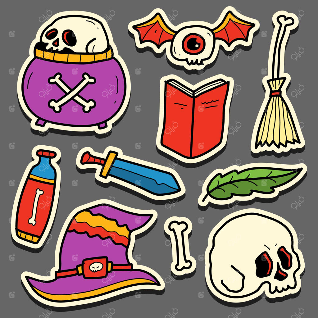 طرح برچسب هالووین کارتونی و دست‌ساز