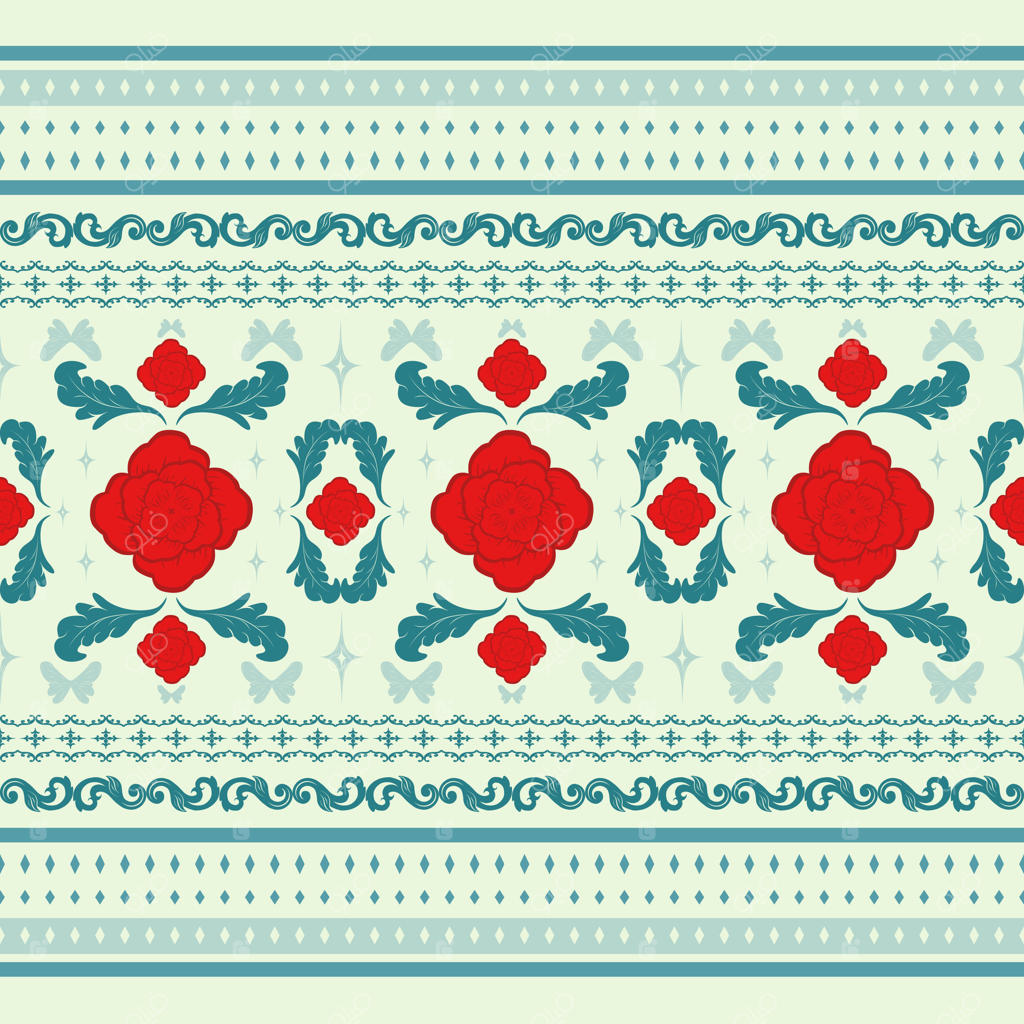 باغ گل سرخ با پروانه و برگ‌های براق روی زمینه نعنا سبز. پترن یکپارچه طبیعت و گل‌ها. عشق بی‌پایان روز ولنتاین.