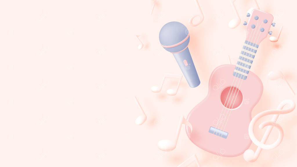 گیتار یا یوکللی با نت‌های موسیقی و ملودی آهنگ - تصویر سه‌بعدی وکتور واقعی