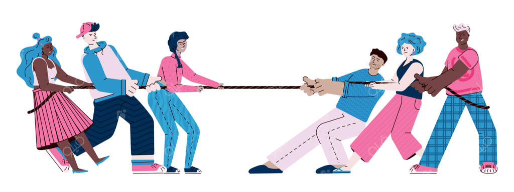 نوجوانان در حال طناب‌کشی - دو تیم از شخصیت‌های کارتونی جوان