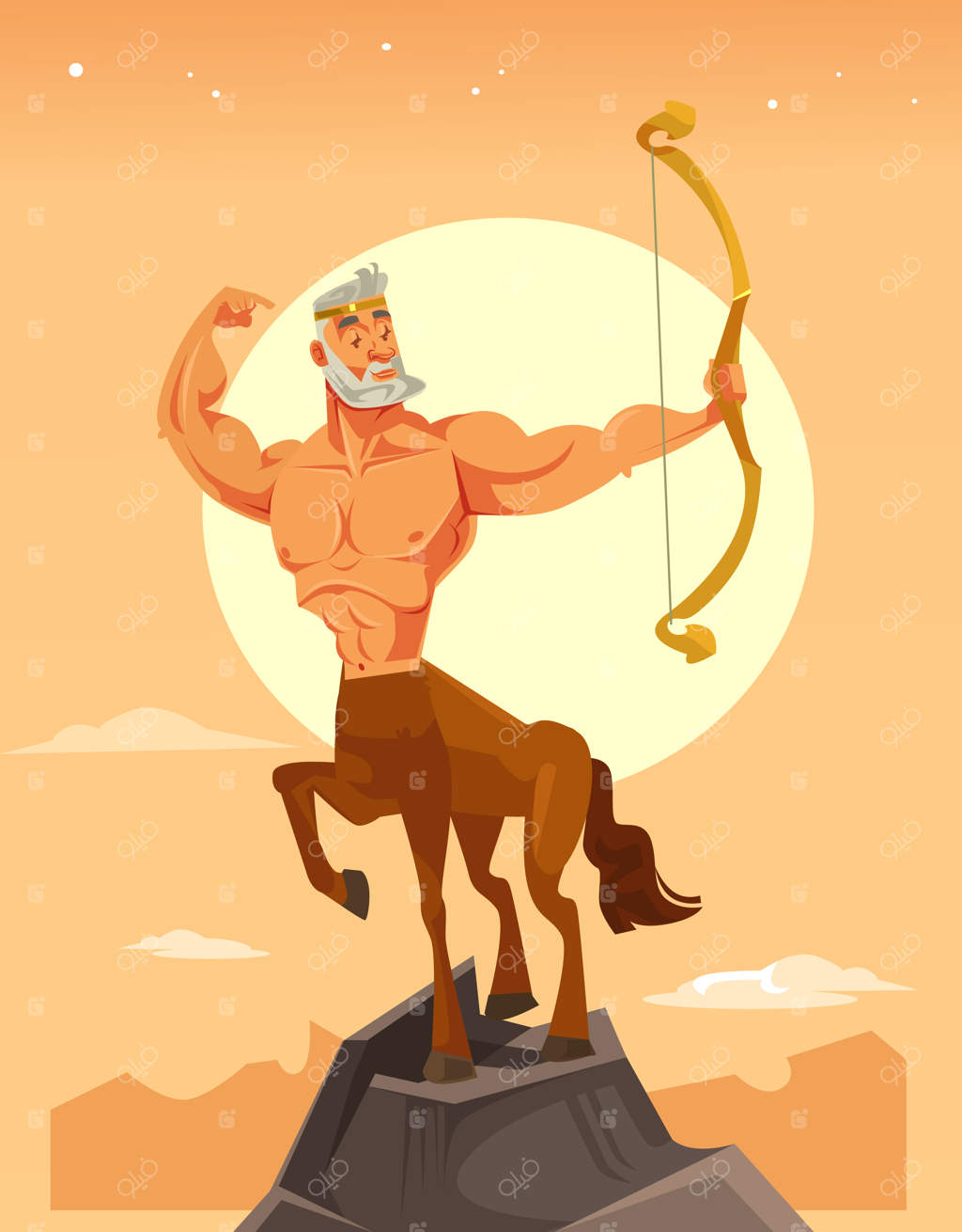 تصویر کارتونی یک سانتور قوی با تیر و کمان