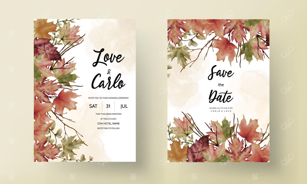 قالب کارت دعوت عروسی با طراحی گل‌آبرنگی