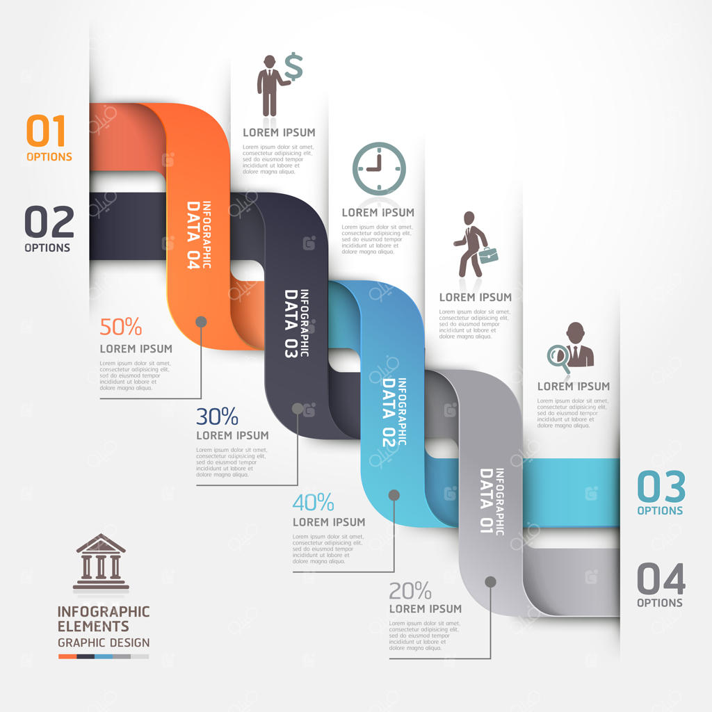 بنر گزینه‌های نمودار تجاری مدرن با طرح اوریگامی