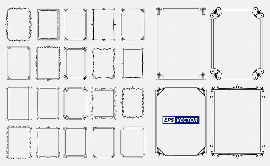 مجموعه قاب‌های تزیینی قدیمی، حاشیه‌های مستطیلی وینتج و کادرهای خوشنویسی رترو