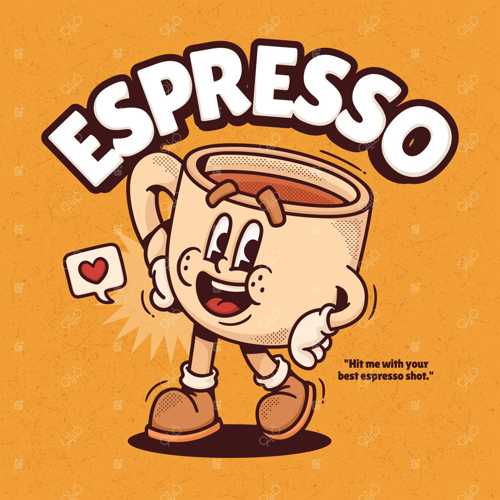 شخصیت کارتونی فنجان قهوه شیک و جذاب