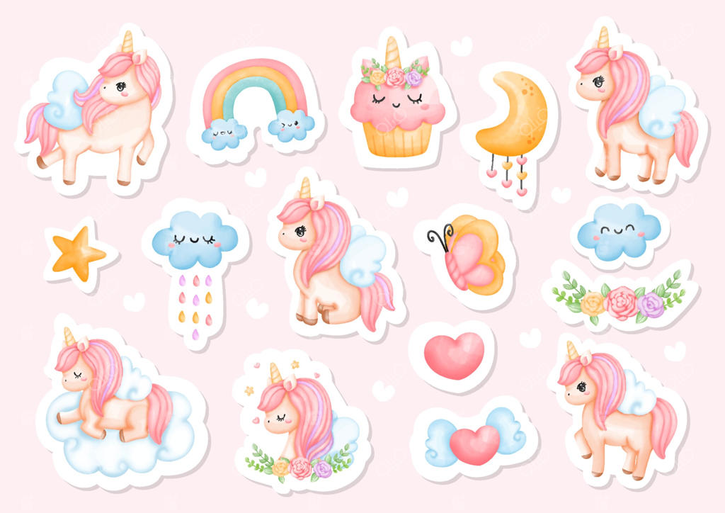 استیکر نقاشی آبرنگی دیجیتال تک‌شاخ