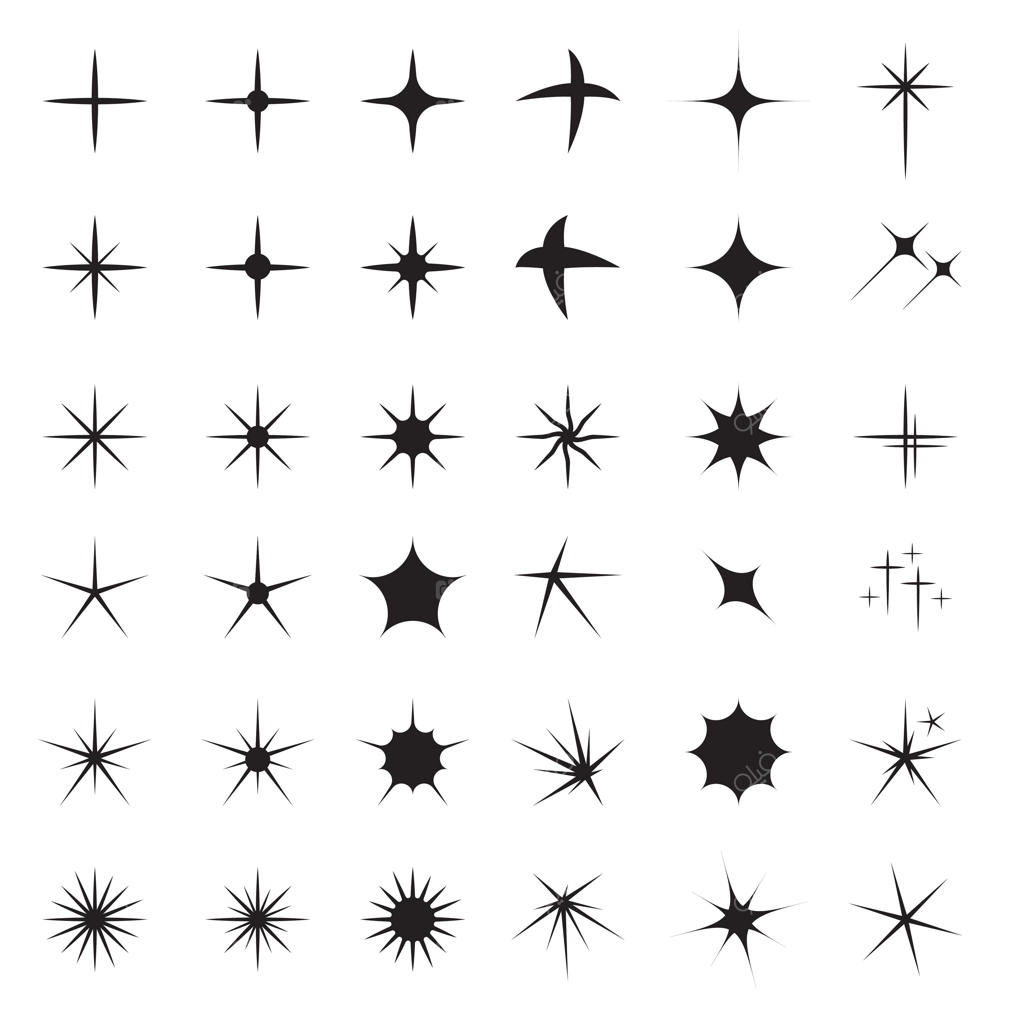 مجموعه وکتور ستاره و درخشش‌های مشکی